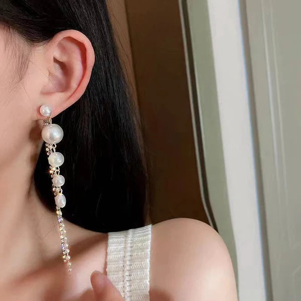 Long Pearl Drop Dangle Earrings - AR-45