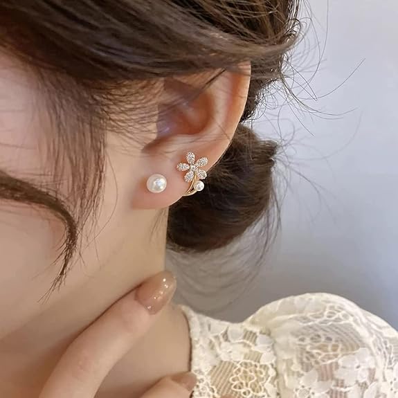 Intricate Flower Pearl Earrings - AR-99