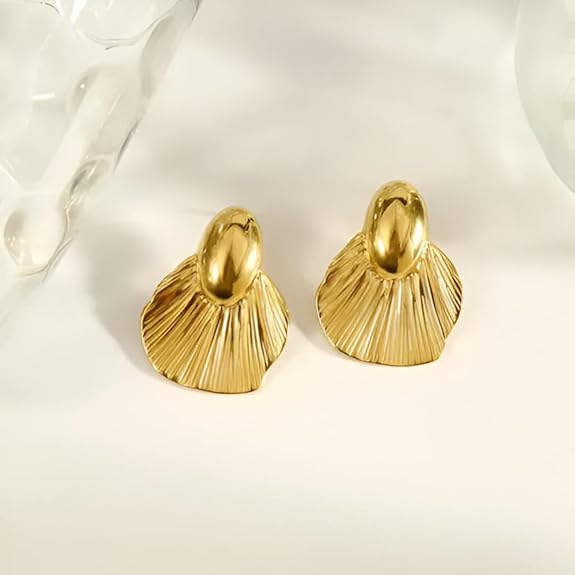 Gold Shell Fan Statement Earrings - AR - 184 - 185