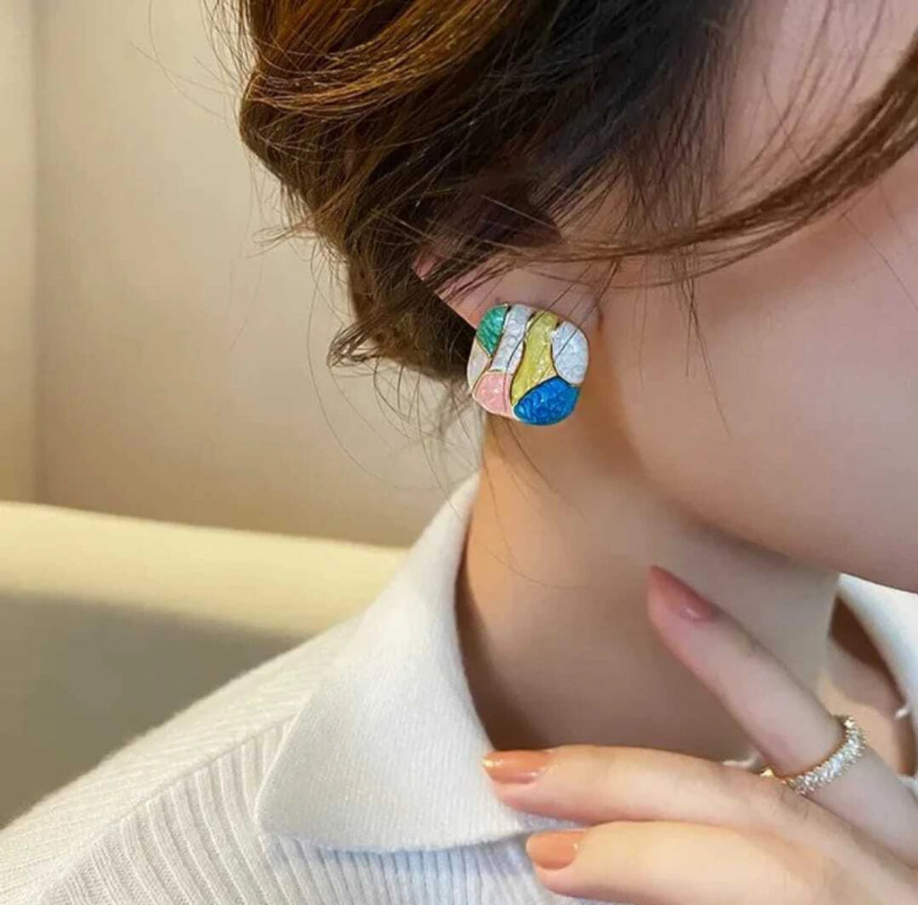 Mosaic Abstract Stud Earrings - AR - 193
