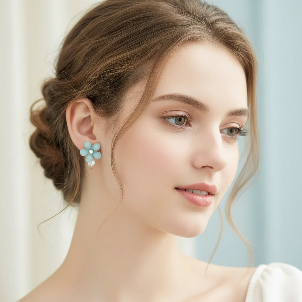 Blooming Blue Flowers Stylish Earring - AR-104