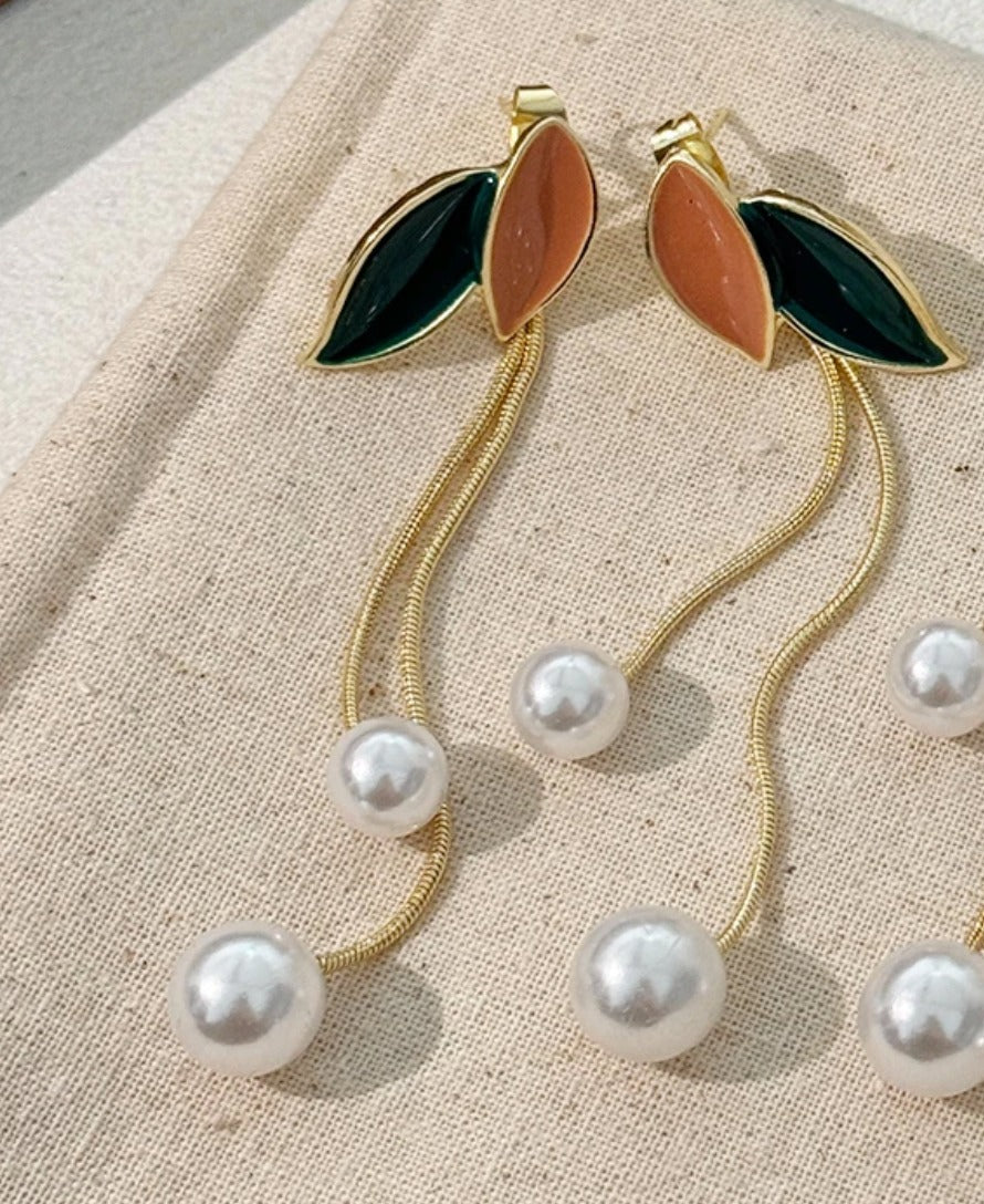 Aurelia Leaf Pearl Earrings - AR-129