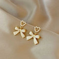 Pearl Heart Bow Drop Earrings - AR - 181