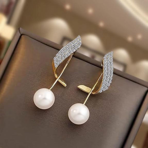 Korean-inspired Diamond Pearl Earrings - AR-112