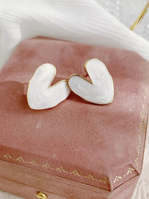 White Heart Shaped Stud Earrings - AR-26