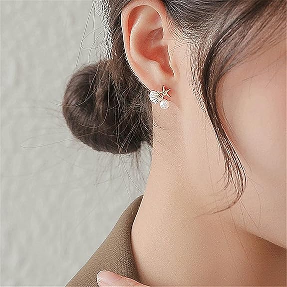 Starfish Pearl Seashell Ocean Drop Earrings - AR - 194