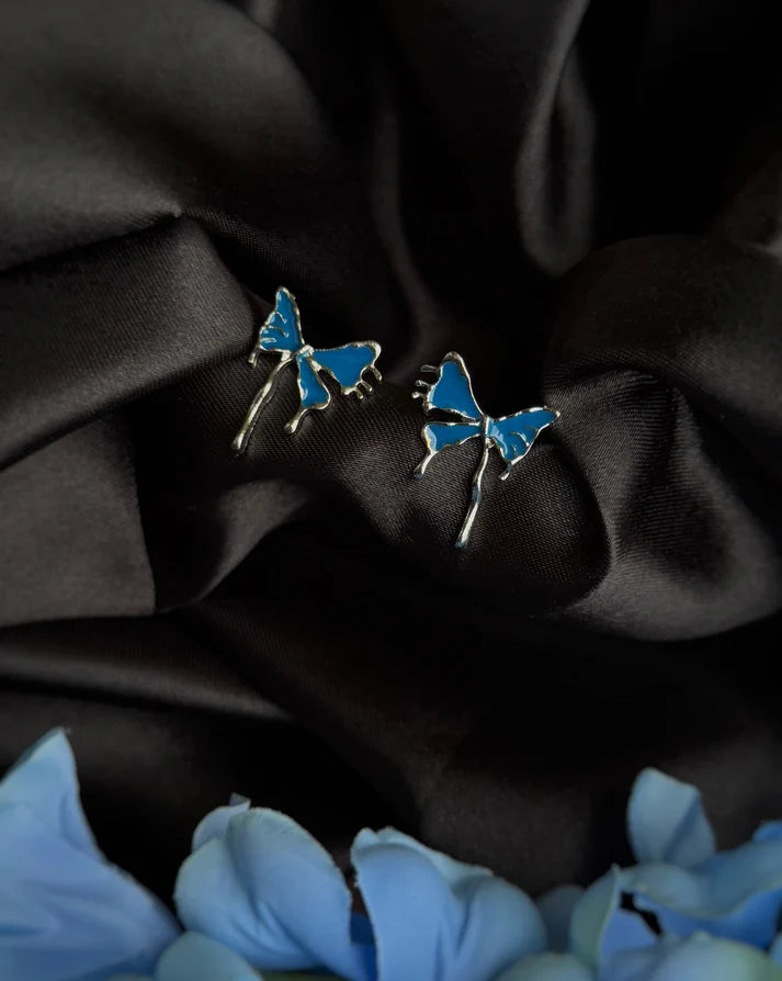 Blue butterfly enamel earrings - AR-157