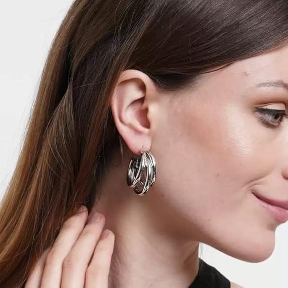 Silver Triple Hoop Earrings - AR-13