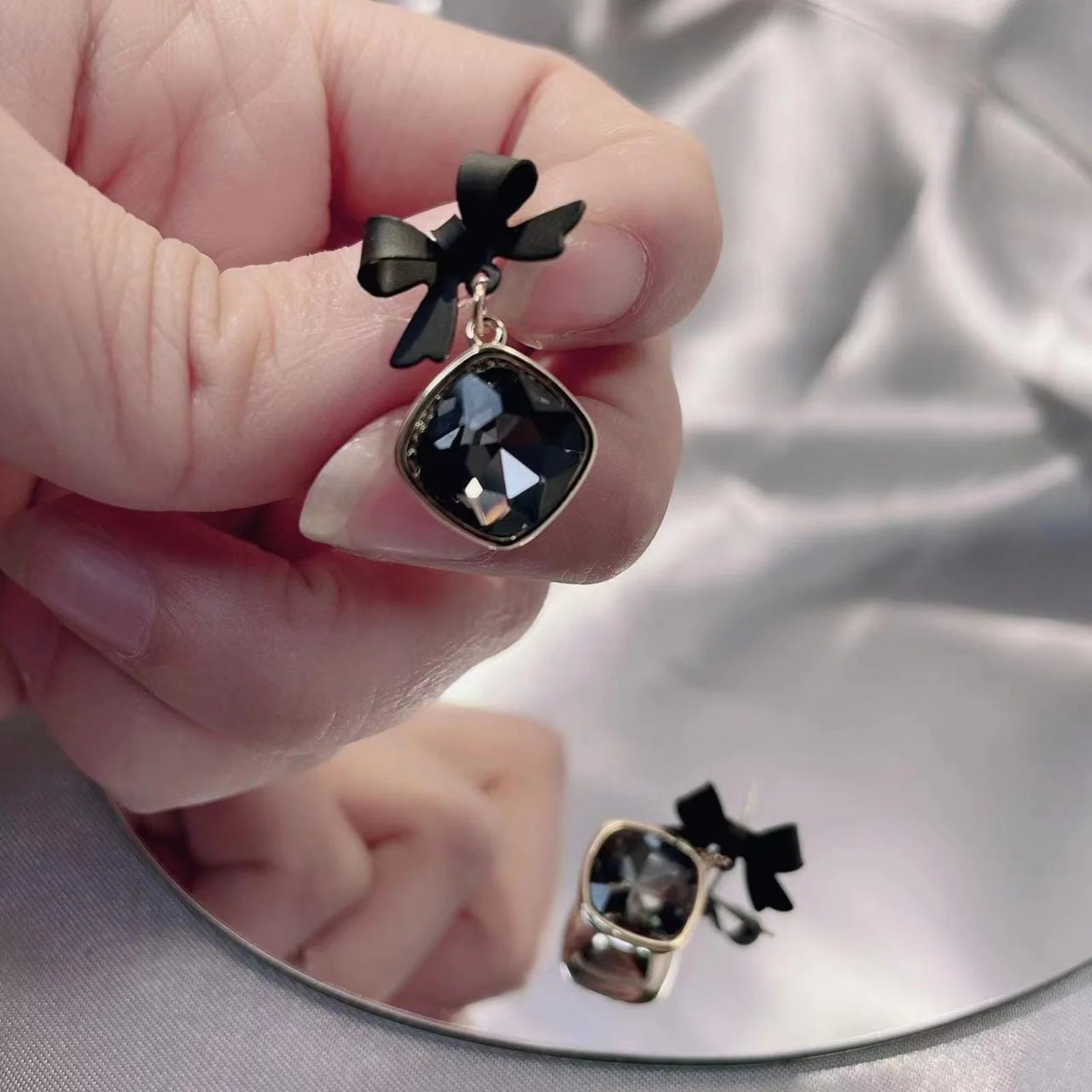 Midnight Bow Elegance Drop Earrings - AR-19