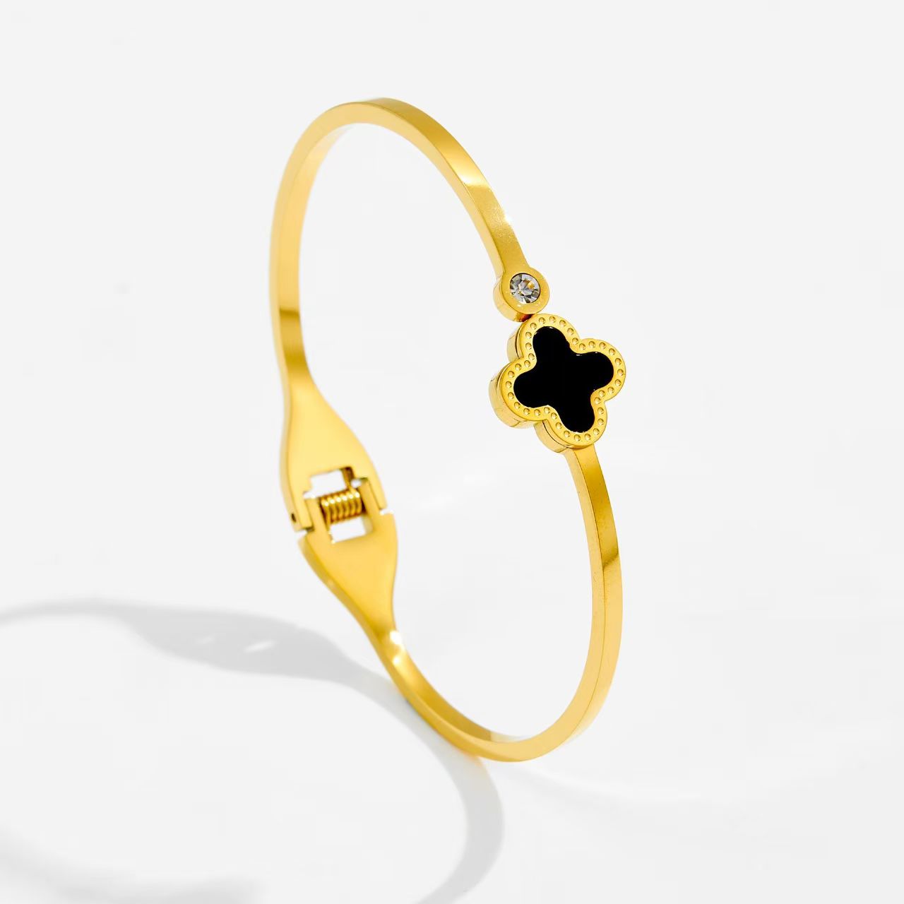 Four-Leaf Clover Crystal Gold-Plated Cuff Bracelet - BR-01