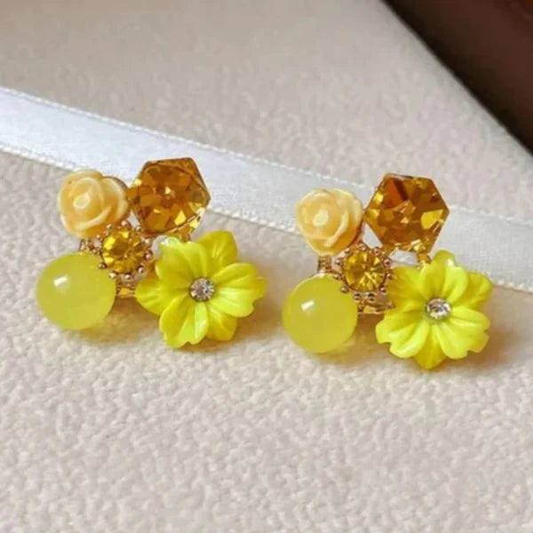 Turquoise Flower Crystal Stud Earrings - AR - 188 - 189 - 190 - 191