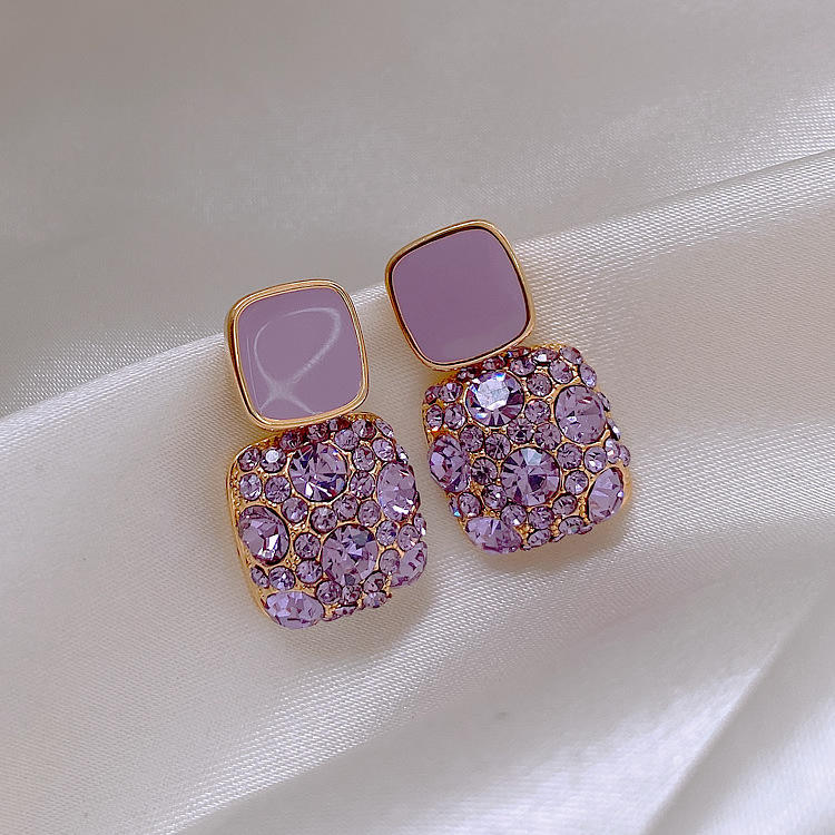 Purple Diamond Square Earrings - AR-06