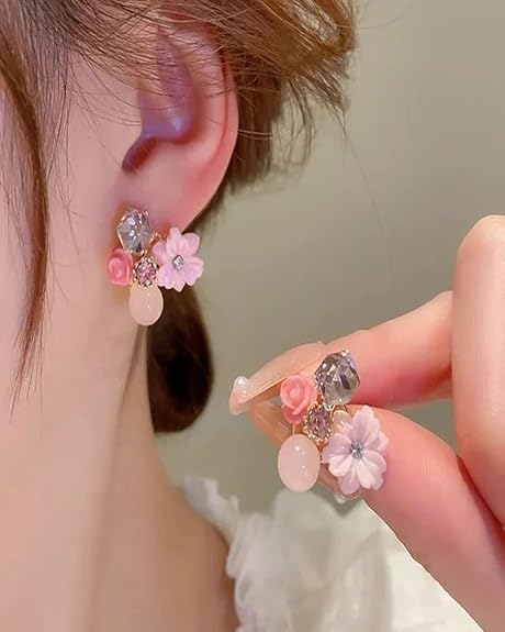 Turquoise Flower Crystal Stud Earrings - AR - 188 - 189 - 190 - 191
