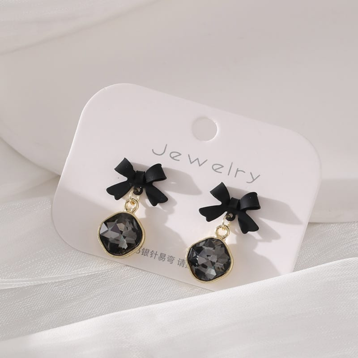 Midnight Bow Elegance Drop Earrings - AR-19