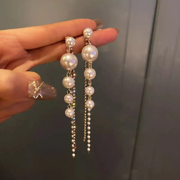 Long Pearl Drop Dangle Earrings - AR-45