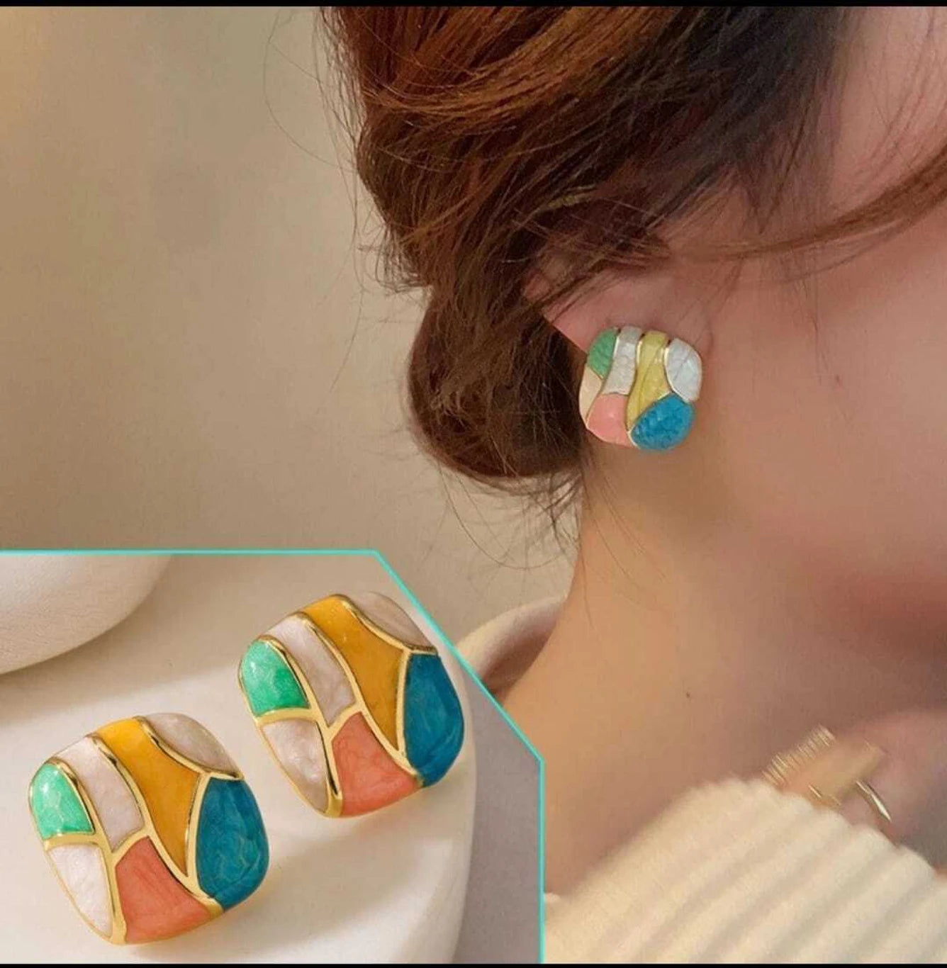 Mosaic Abstract Stud Earrings - AR - 193