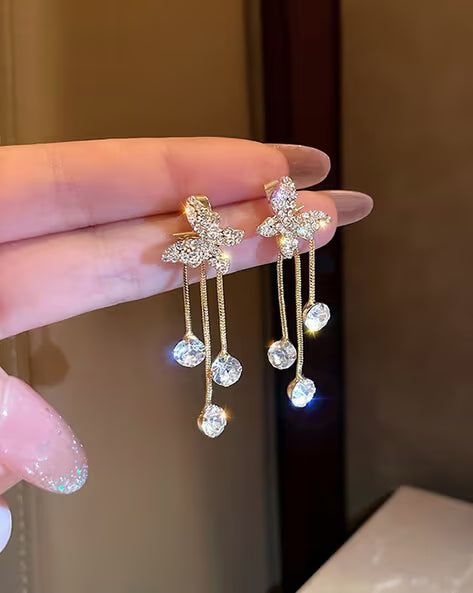 Korean Style Zircon Butterfly Dangles Earrings - AR-120