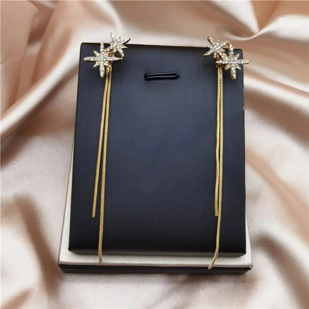 Crystal Star Tassel Drop Earrings - AR - 178