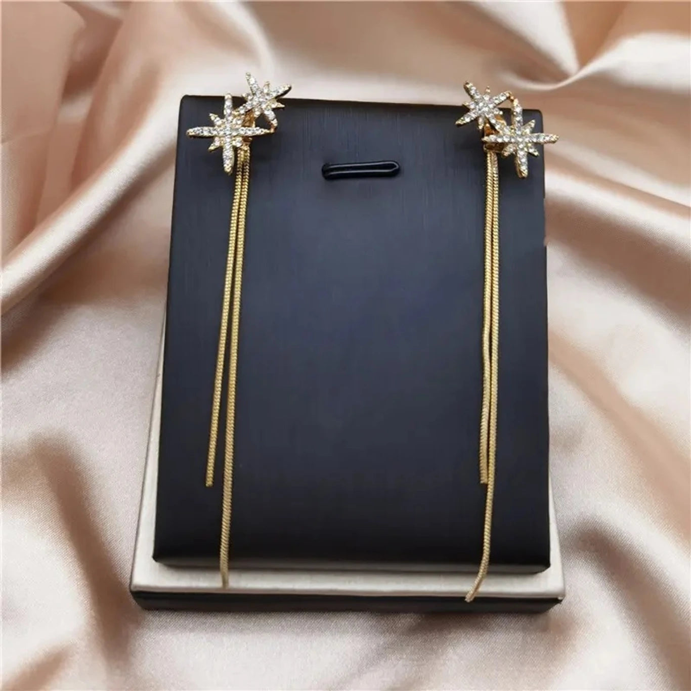 Crystal Star Tassel Drop Earrings - AR - 178
