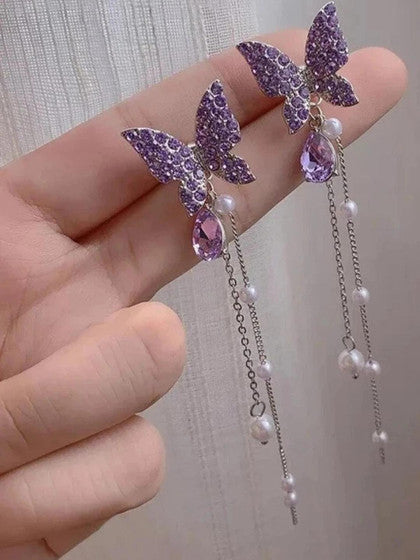 Purple Butterfly Dangle Earrings - AR-87