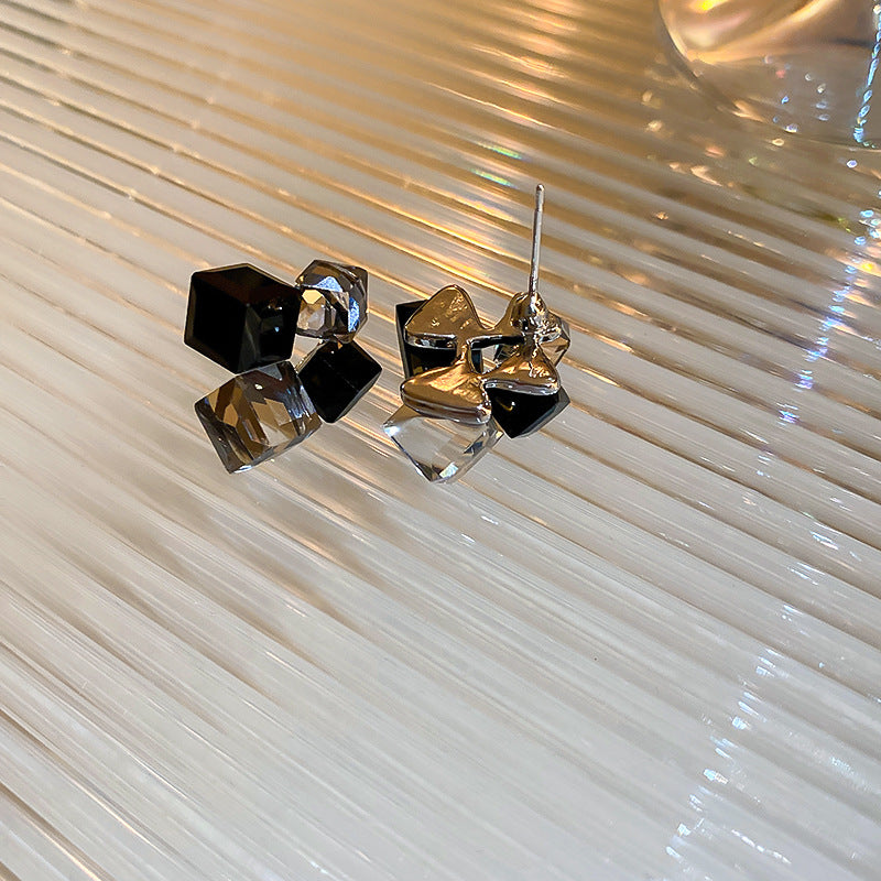 Modern geometric crystal cube earrings - AR-160