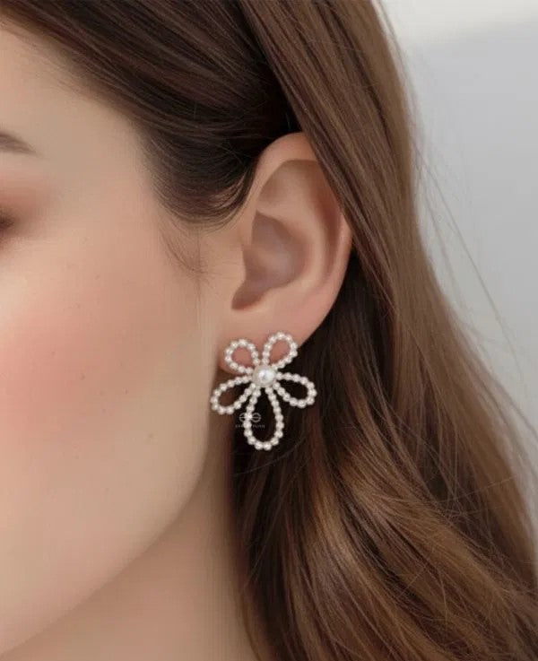 Pearl bow statement earrings - AR-162