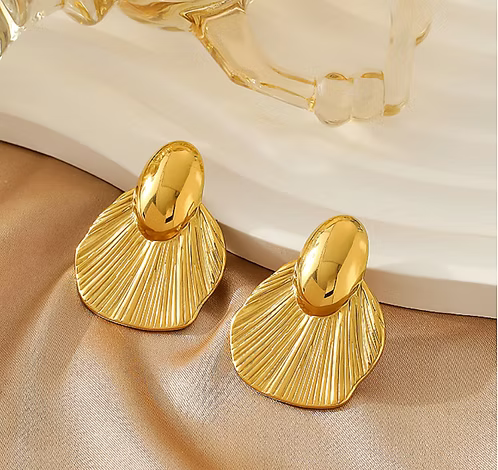 Gold Shell Fan Statement Earrings - AR - 184 - 185