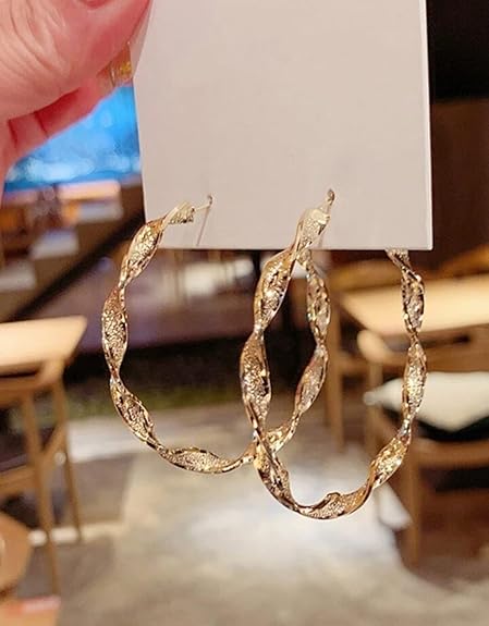 Twisted Gold Hoop Earrings - AR - 186