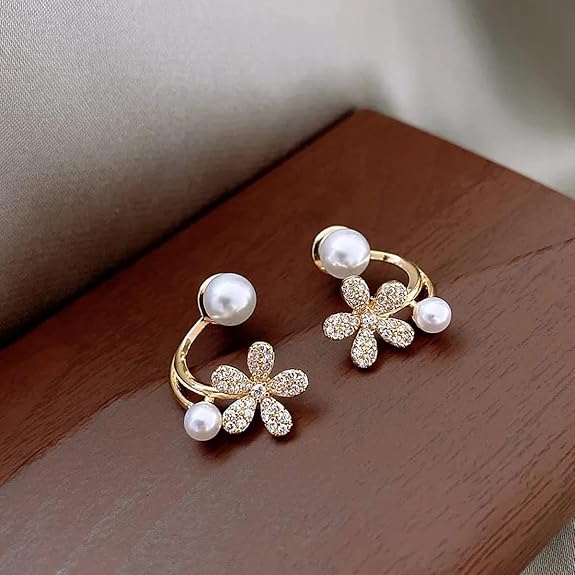 Intricate Flower Pearl Earrings - AR-99