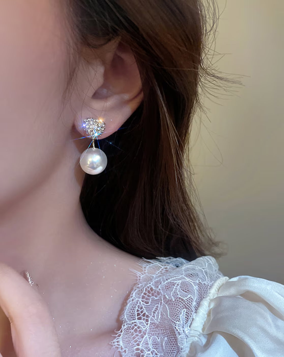 Crystal Heart Pearl Drop Earrings - AR-137