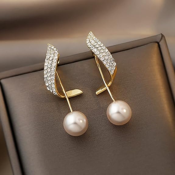 Korean-inspired Diamond Pearl Earrings - AR-112