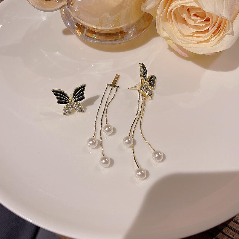 Black Butterfly Dangle Earrings - AR-11