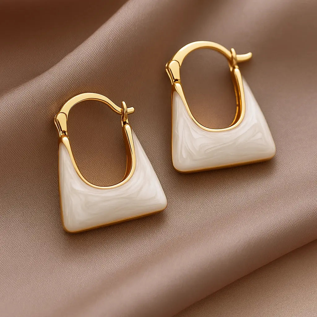 Purse/Bag Shaped White Enamel Handbag Dangle Earrings - AR-98