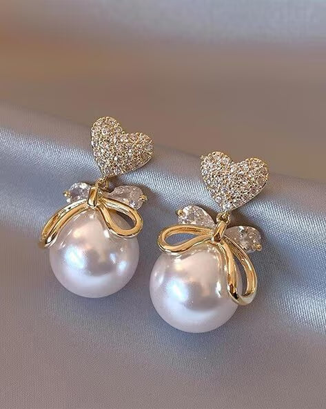 Korean Exquisite Bow Pearl Earrings - AR-113