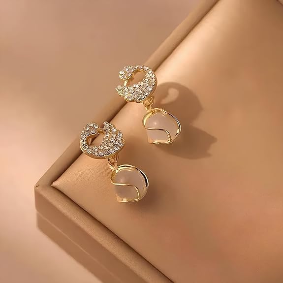 Crystal Swan Dangle Earrings - AR-114