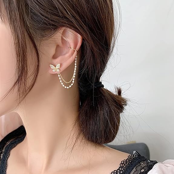 Crystal Butterfly Cuff Earrings - AR-89
