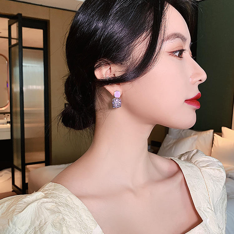 Purple Diamond Square Earrings - AR-06
