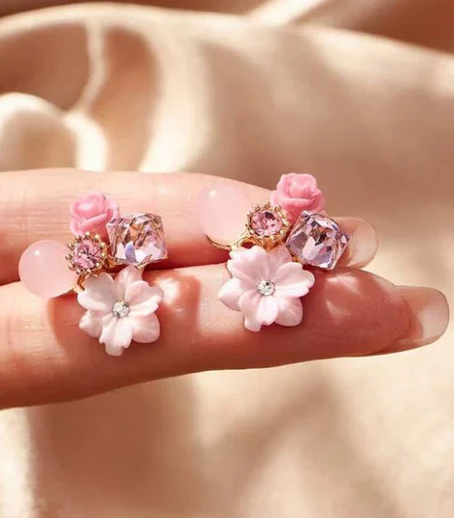 Turquoise Flower Crystal Stud Earrings - AR - 188 - 189 - 190 - 191