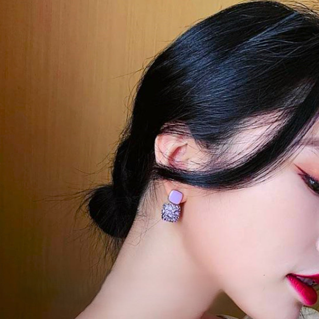 Purple Diamond Square Earrings - AR-06