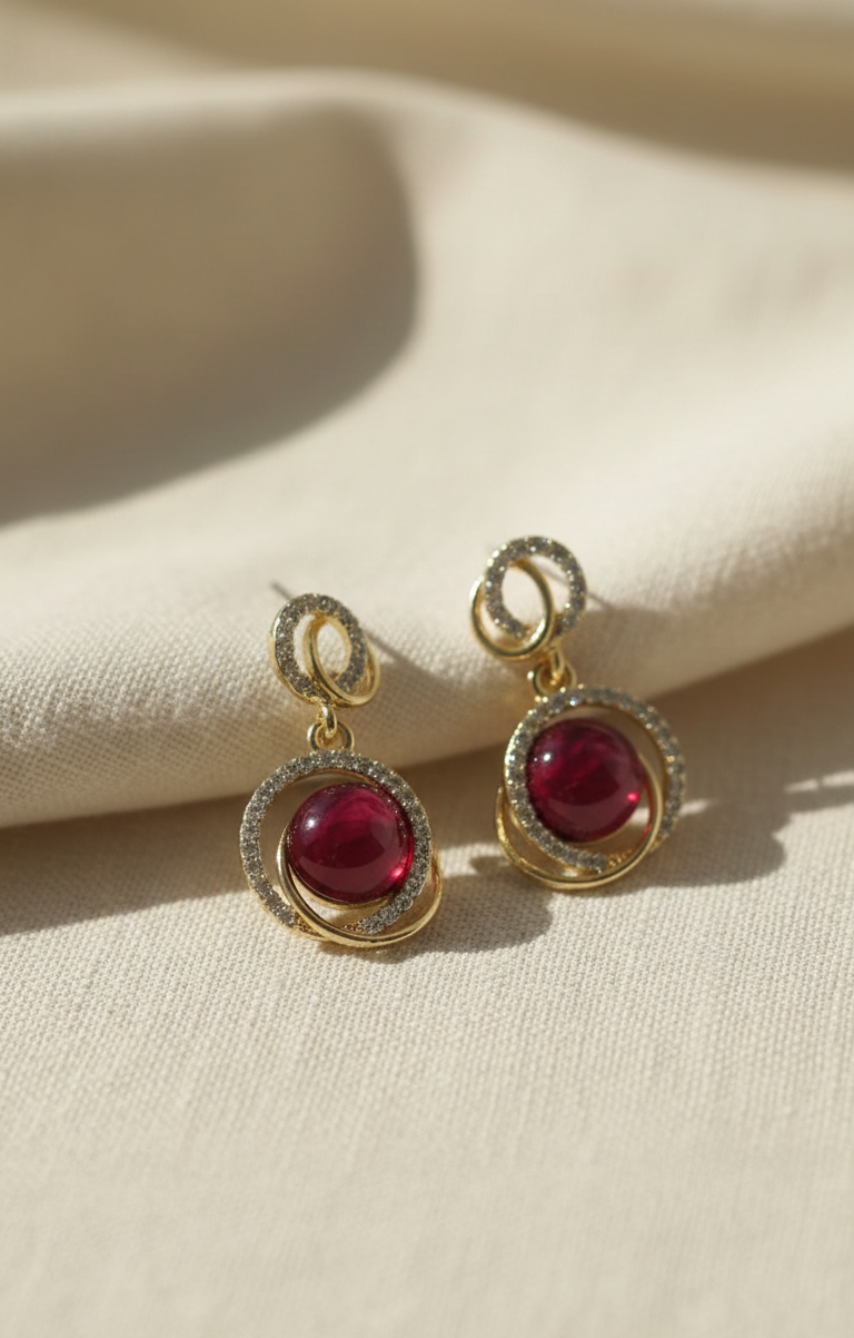 Ruby red stone gold drop earrings - AR-140