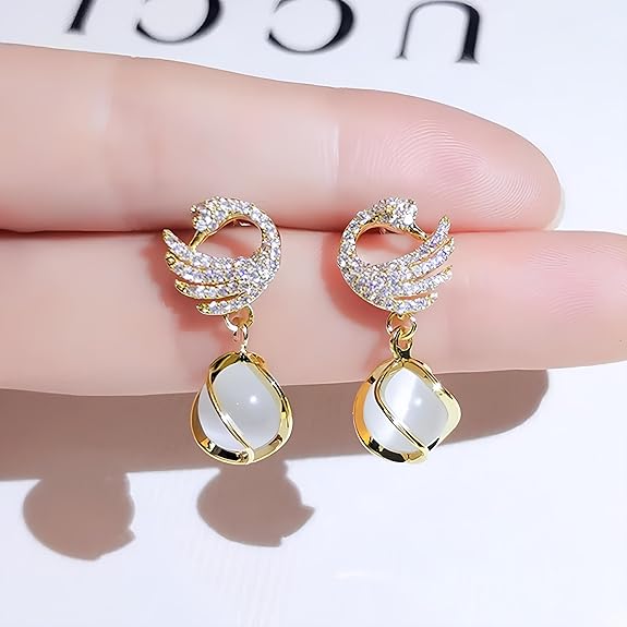 Crystal Swan Dangle Earrings - AR-114