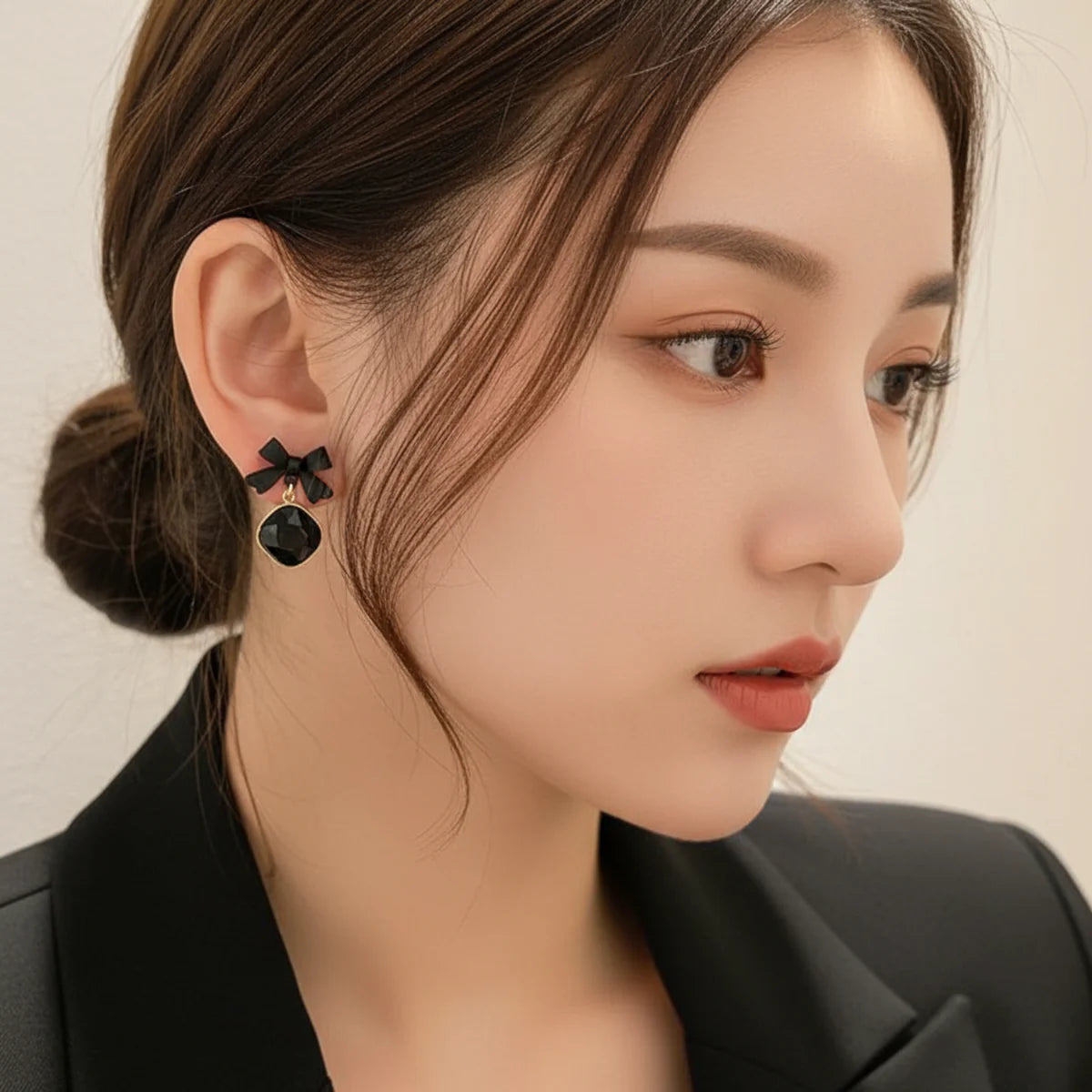 Midnight Bow Elegance Drop Earrings - AR-19