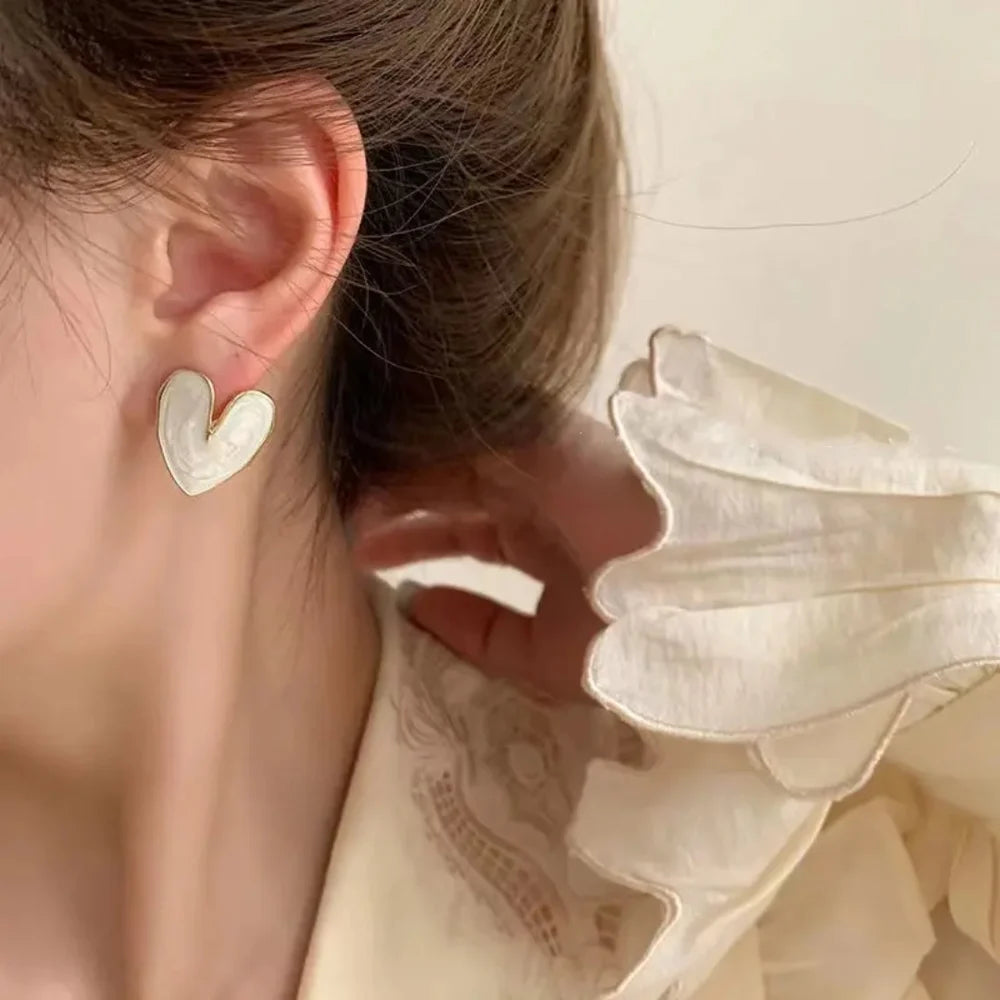 White Heart Shaped Stud Earrings - AR-26