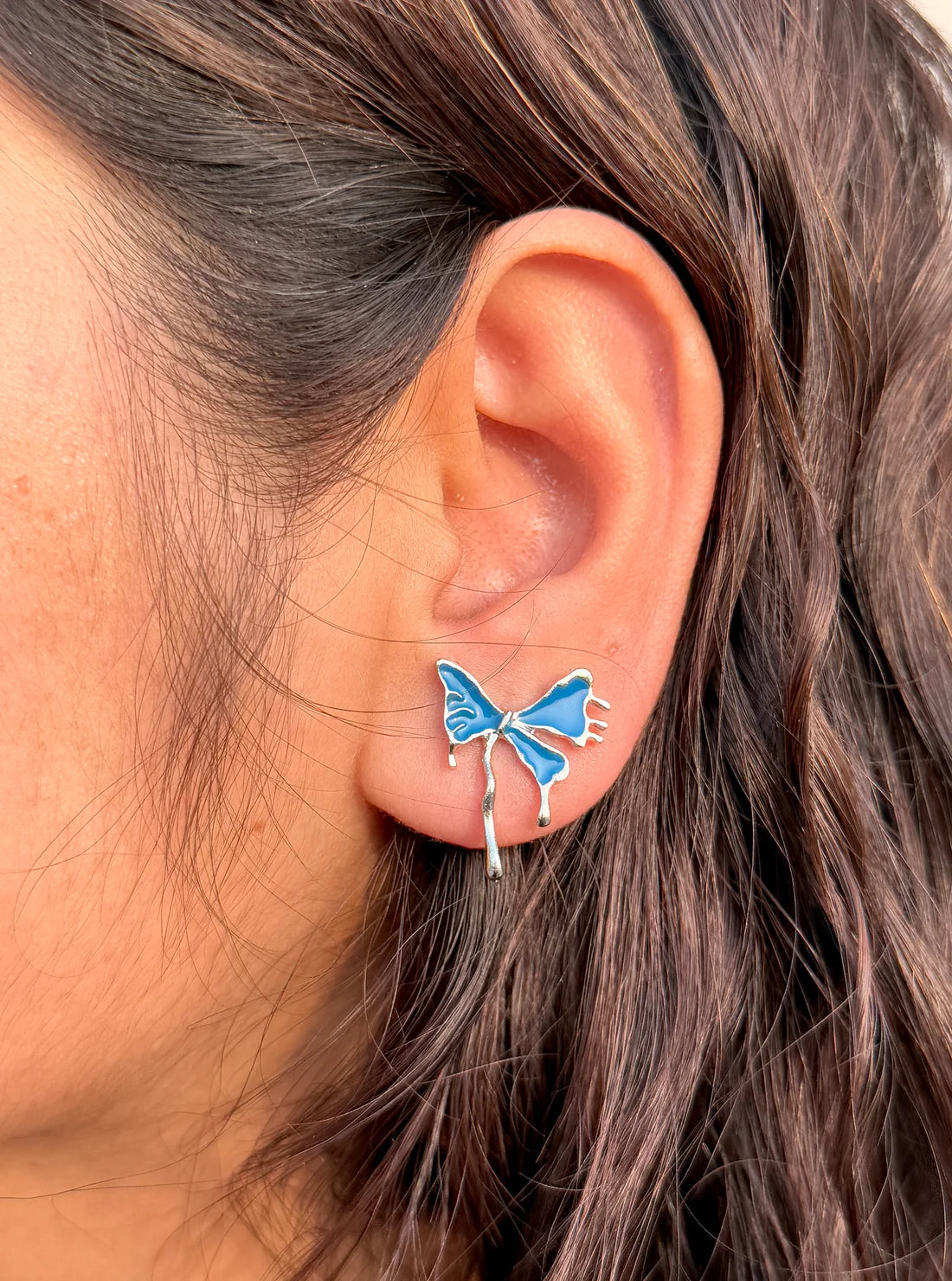 Blue butterfly enamel earrings - AR-157