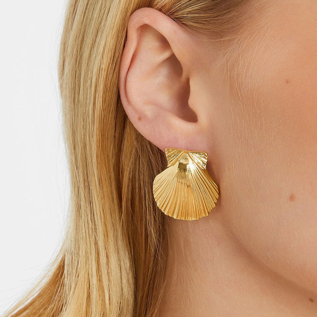 Gold Shell Fan Statement Earrings - AR - 184 - 185