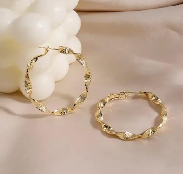 Twisted Gold Hoop Earrings - AR - 186