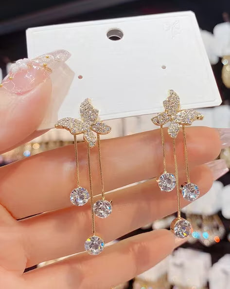 Korean Style Zircon Butterfly Dangles Earrings - AR-120