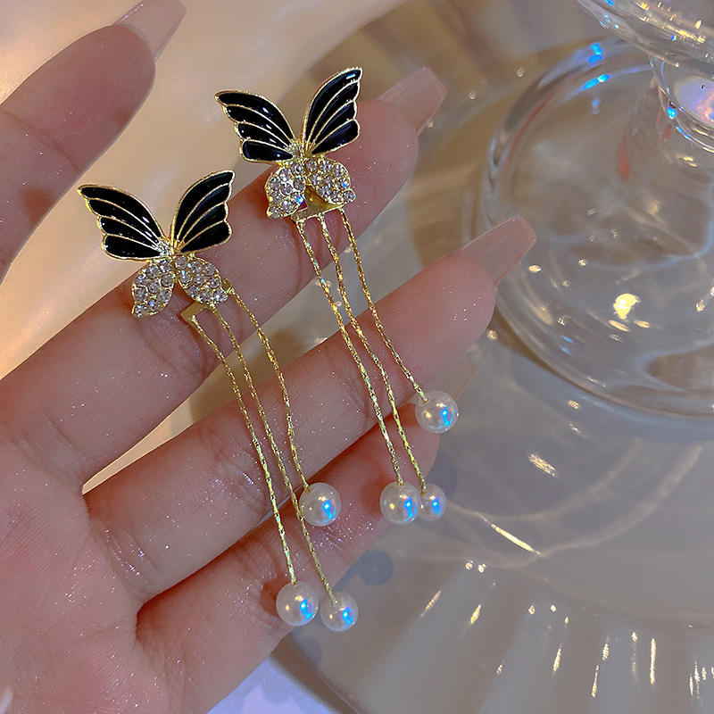 Black Butterfly Dangle Earrings - AR-11