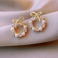 Bow pearl wreath earrings - AR-158