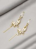 Gold floral crystal long drop earrings - AR-153
